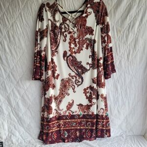 Cato Paisley Print Midi Dress - Cream and Brown